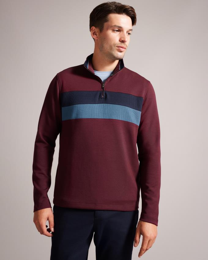 Pull Ted Baker Long Sleeve Half Zip Bordeaux Homme | AKY-13483145